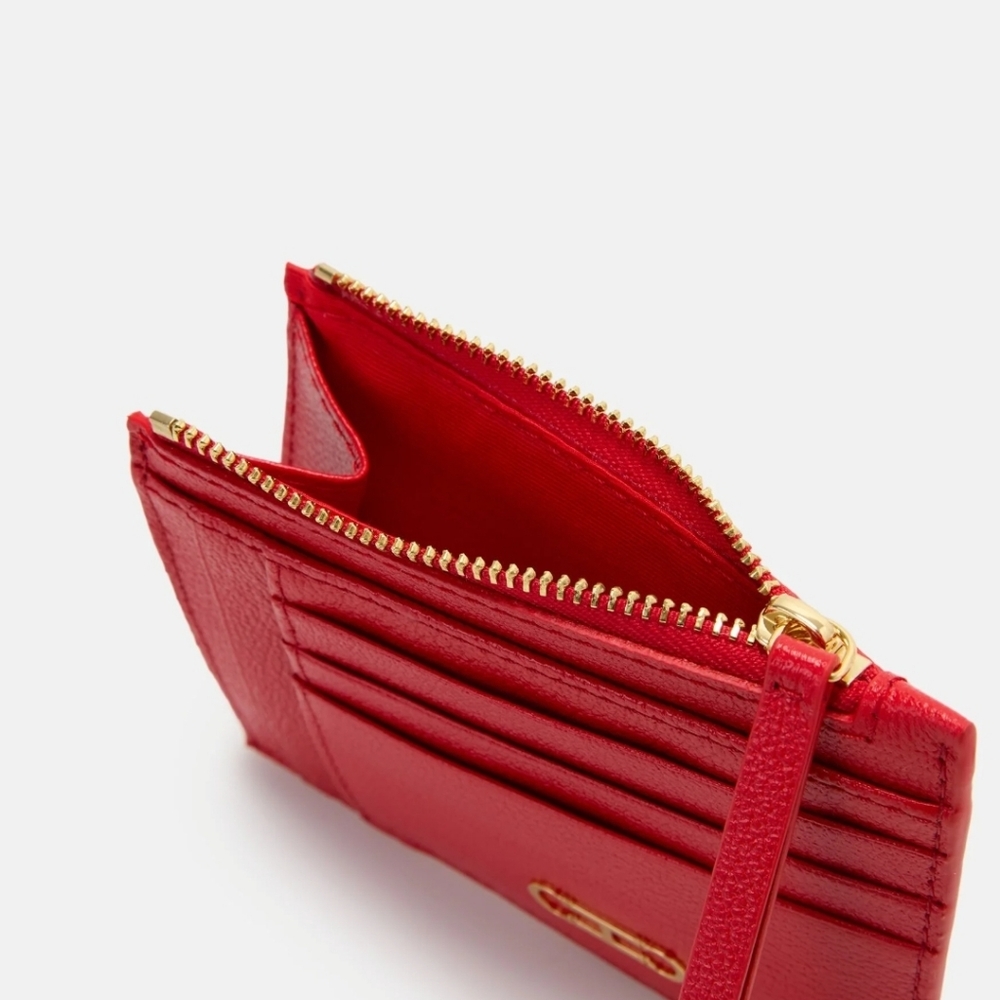 Carolina Herrera Red Leather Card Holder with Gold-Tone Accent - Picture 7 of 8